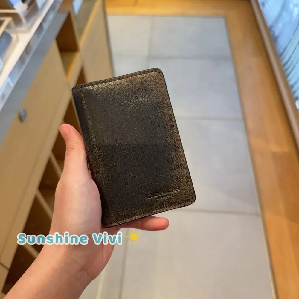 NWT Coach Id Card Wallet In Loved Black Brown CEU95 Rub-off smooth leather